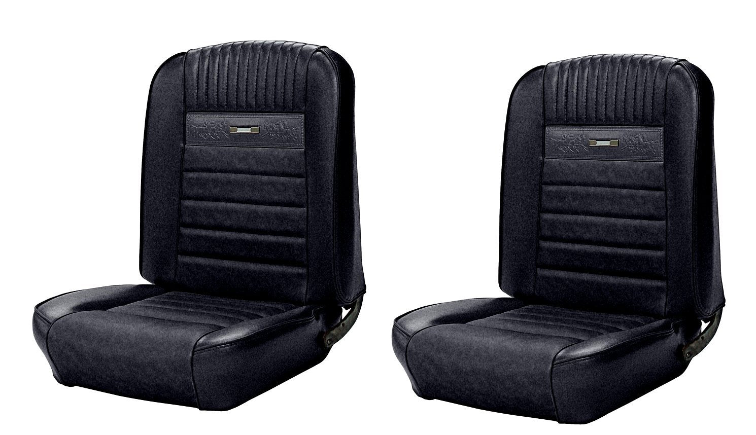 1964 - 1966 Mustang Front Bucket Deluxe PONY Upholstery - Black -43-70105-958