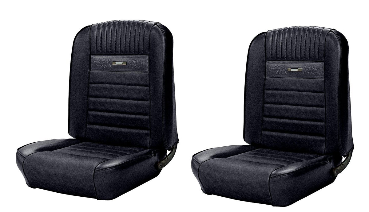 1964 - 1966 Mustang Front Bucket Deluxe PONY Upholstery - Black -43-70105-958