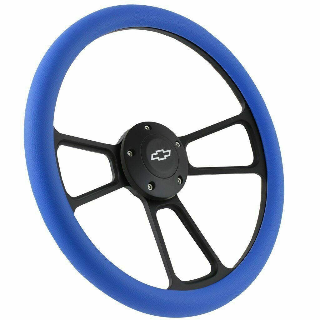 1969-1994 Impala, Bel Air, Caprice 14" Black Billet and Blue Steering Wheel Kit