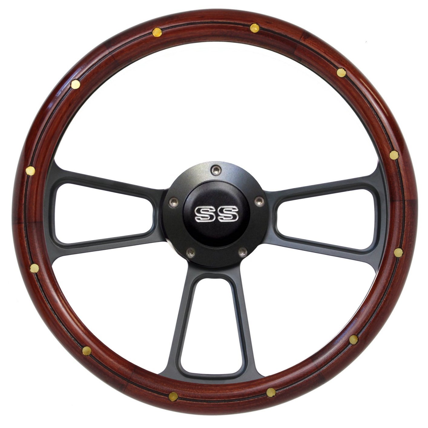 1967-68 Chevelle Steering Wheel Mahogany w/Black SS Horn Button, Full Boss Kit