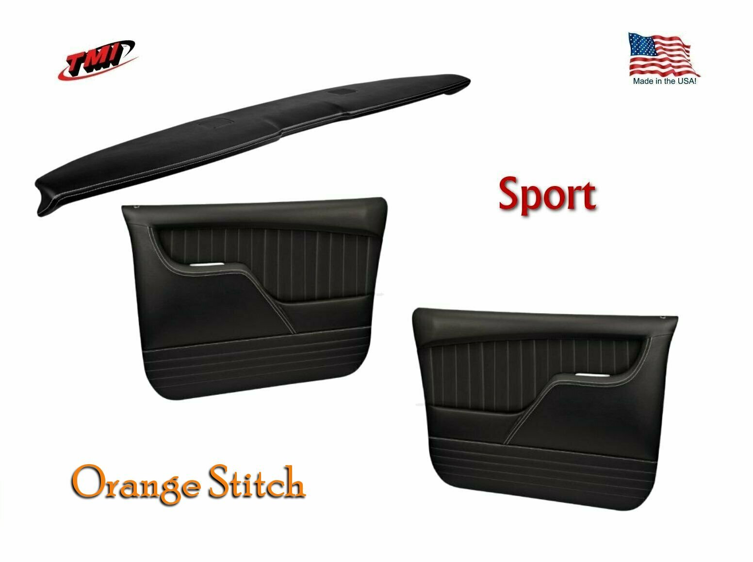 Sport Dash Pad & Molded Door Panels for 1967 - 72 Chevy, GMC Truck ORANGE Stitch
