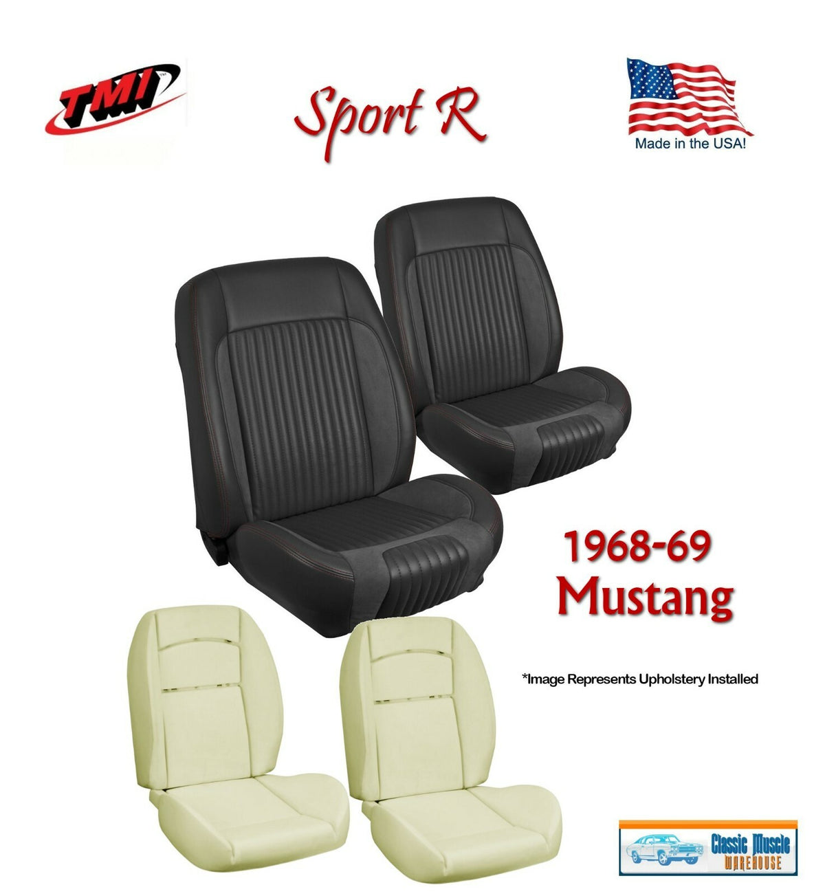 Sport R Bucket Seat Upholstery & Sport Foam for 1968-1969 Mustang, Made in USA