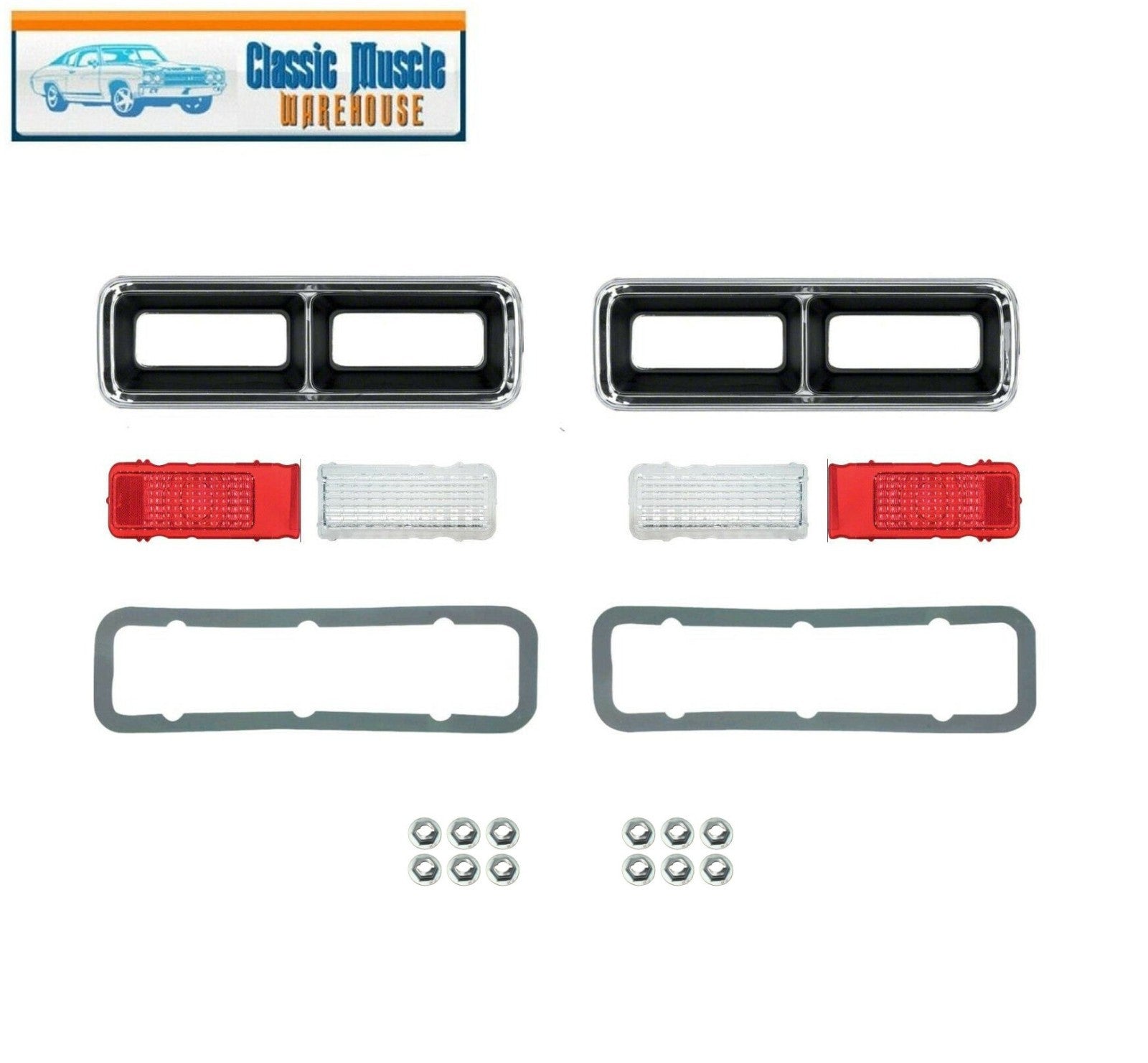 1968 Camaro Replacement Tail LIght Set, Bezels, Lens, Speed Nuts Right & Left
