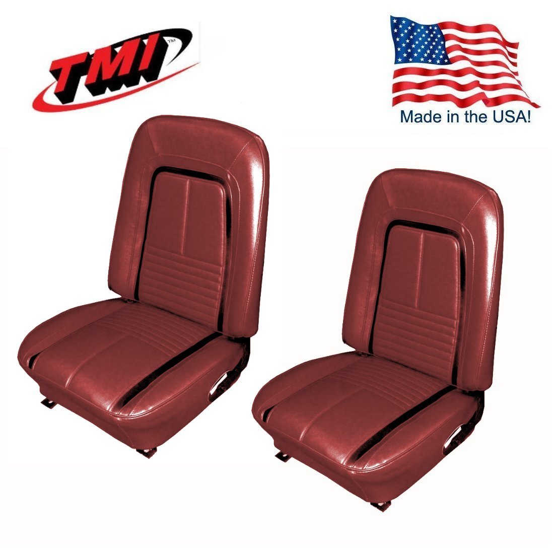 1967 Camaro Coupe Deluxe Front Seat Upholstery in Red w/Black Stripe