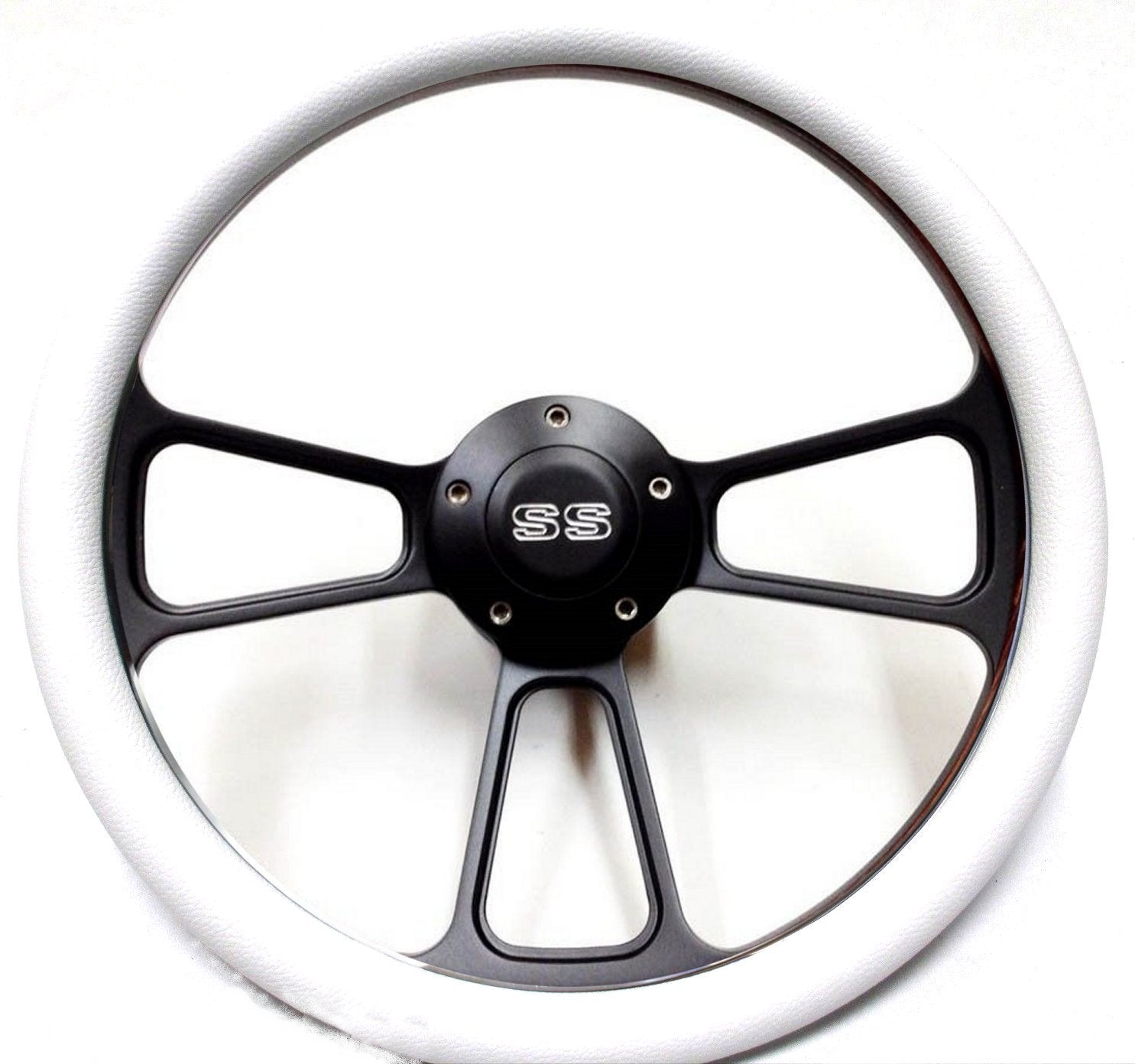 1967-1968 Chevelle 14" Billet White & Black Steering Wheel Chevy SS Horn,Adapter