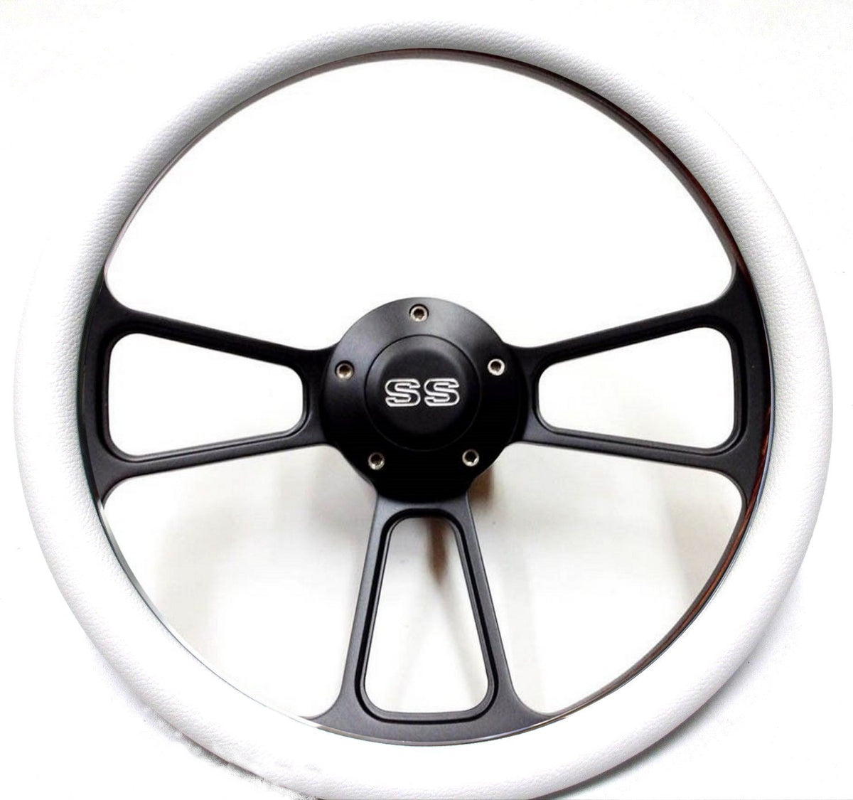 1967-1968 Chevelle 14" Billet White & Black Steering Wheel Chevy SS Horn,Adapter
