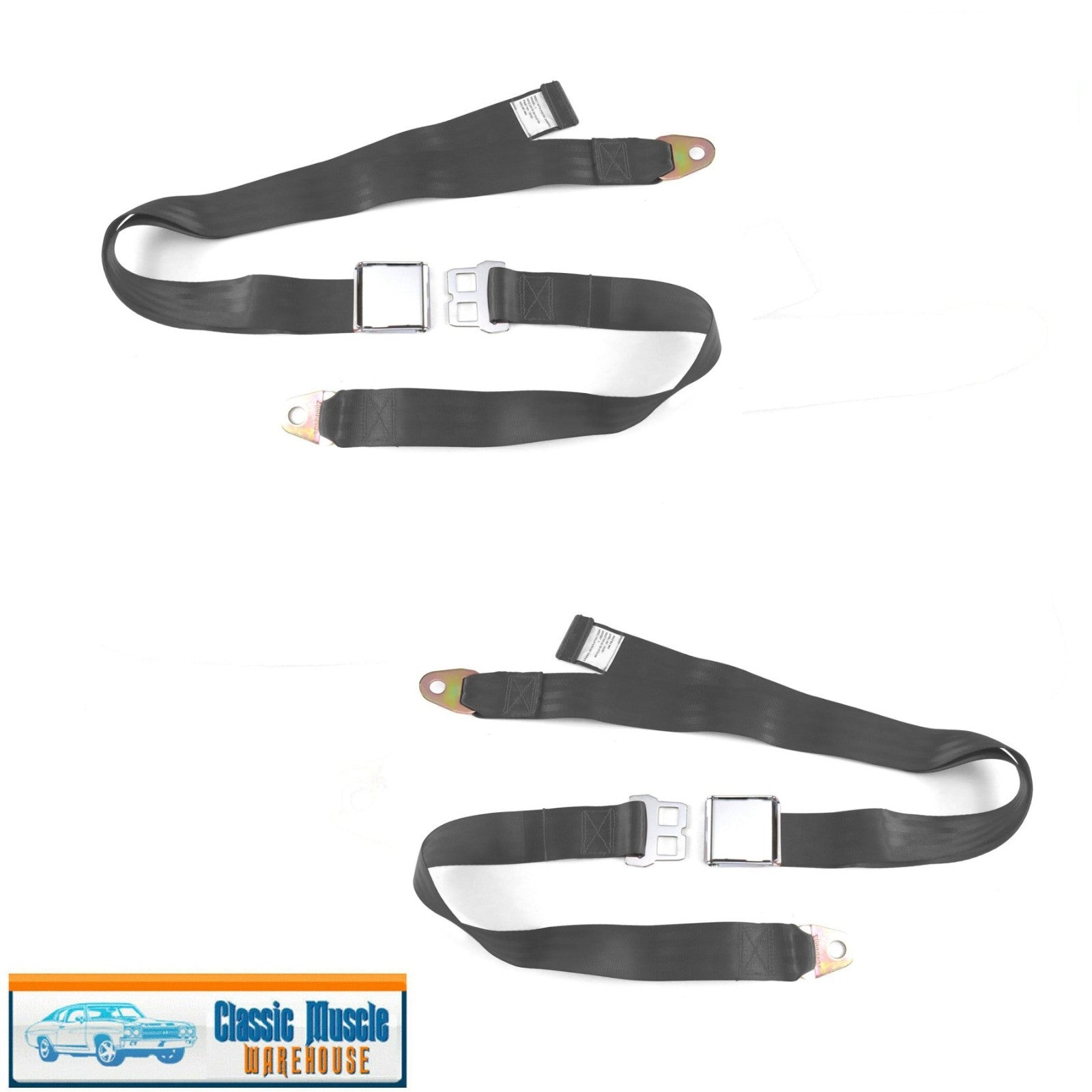2pt Charcoal Lap Seat Belt Airplane Buckle - PAIR - 70's rat rods muscle cars