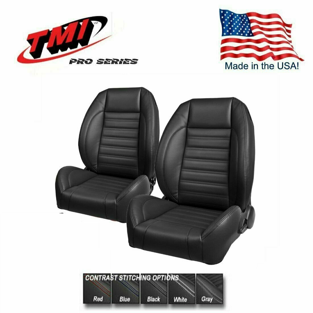 TMI Pro Series -Complete Universal Bucket Seat Set w/Contrast Stitching