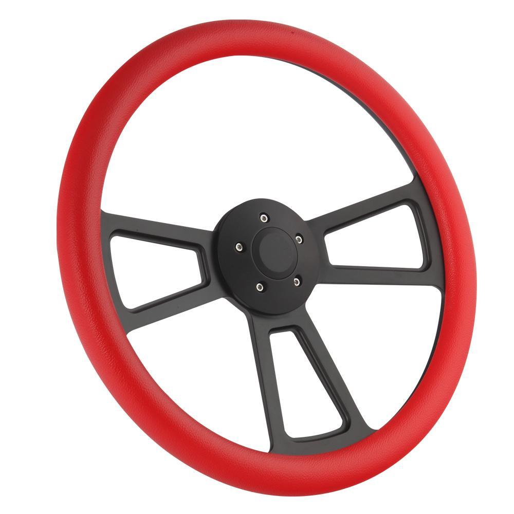 18" Black Billet & Red Steering Wheel for Peterbilt, Kenworth Big Rig Truck