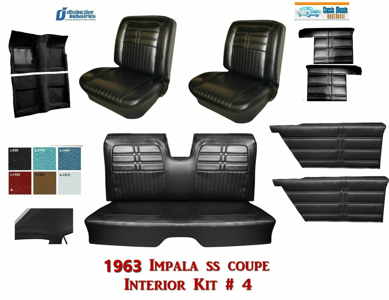 1963 Impala SS Coupe Interior Kit 4 with Upholstery, Panels, Headliner, Carpet