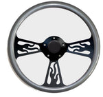 Hot Rod Street Rod Rat Rod Black & CFP Flamed Billet Steering Wheel & Horn