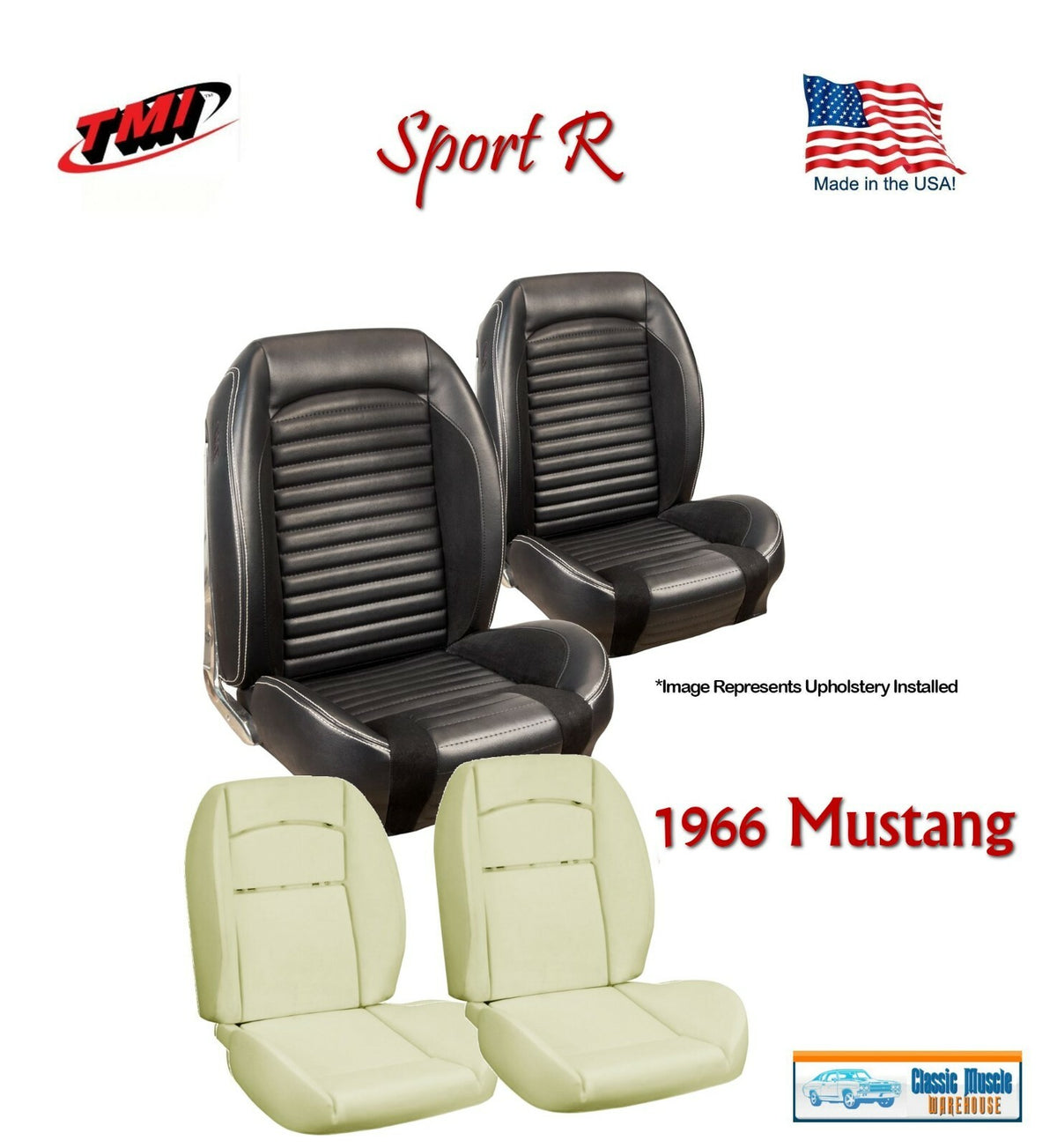 Sport R Seat Upholstery & Sport Foam F/R for 1966 Mustang Fastback, Made in USA