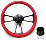 1969 - 1994 Camaro 14" Billet Red & Black Steering Wheel, Chevy Horn & Adapter