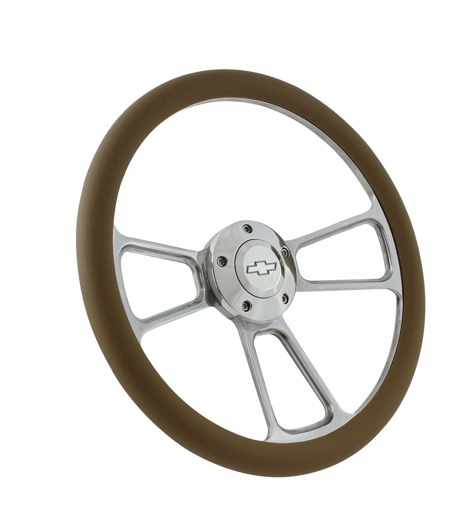 1957 -1963  Chevy Full Size Cars Tan Vinyl & Billet Steering Wheel & Adapter
