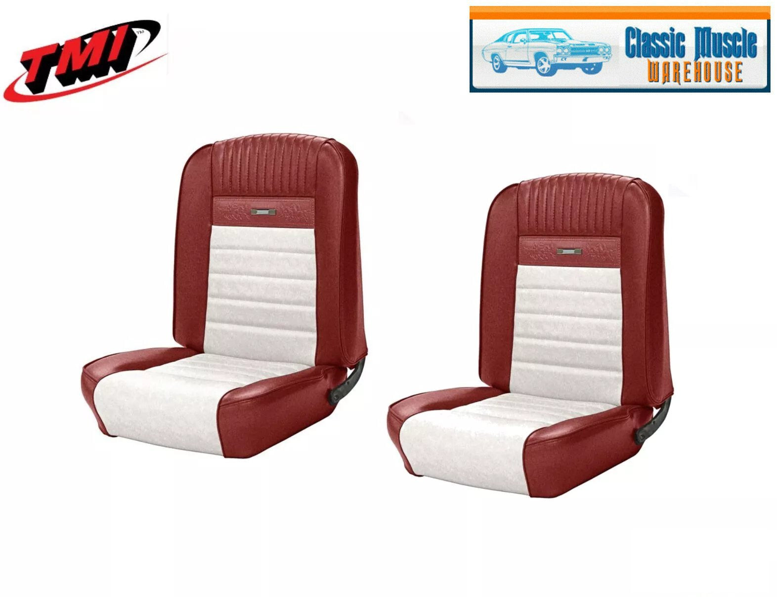 1964 - 66 Mustang Front & Rear Deluxe PONY Upholstery Covers Red/White