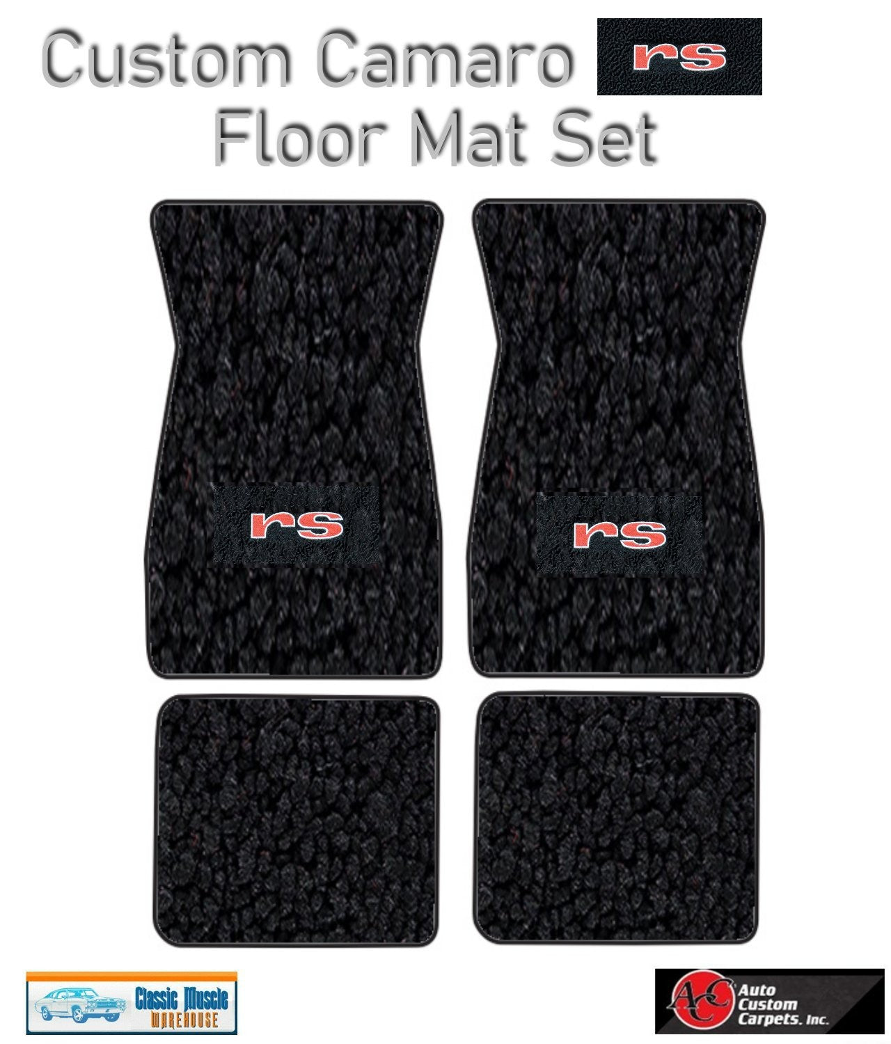 1967-69 Camaro Black Carpet Floor Mat Set with Red & Silver Camaro RS Logo (ACC)