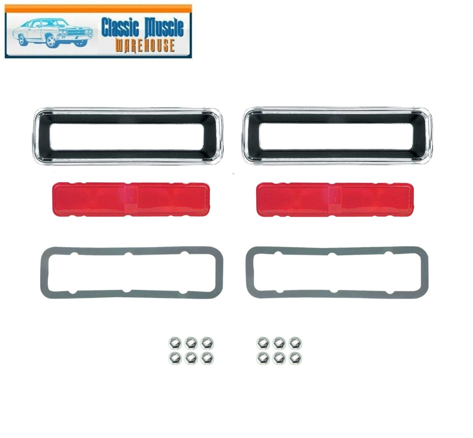 1967 Camaro RS Replacement Tail Light Set, Bezels, Lens, Speed Nuts Right & Left