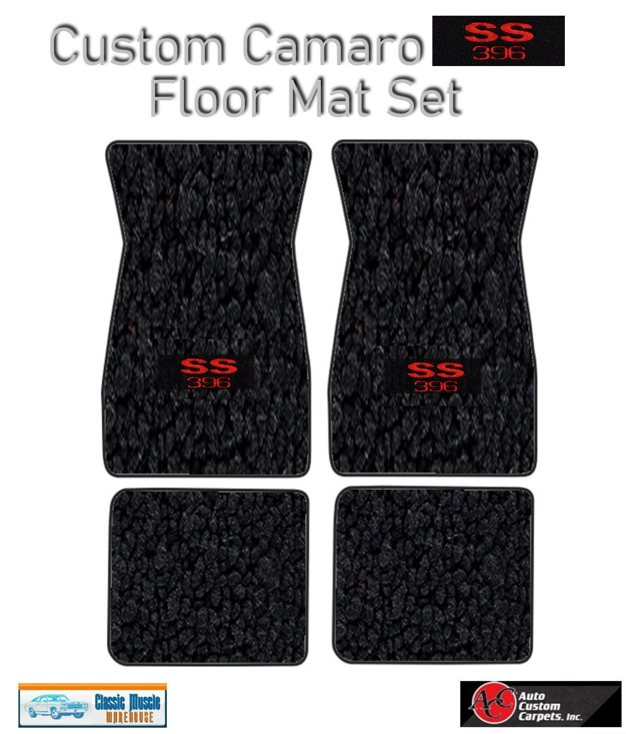 1970-73 Camaro Black Carpet Floor Mat Set w/Red SS 396 Camaro Logo -ACC