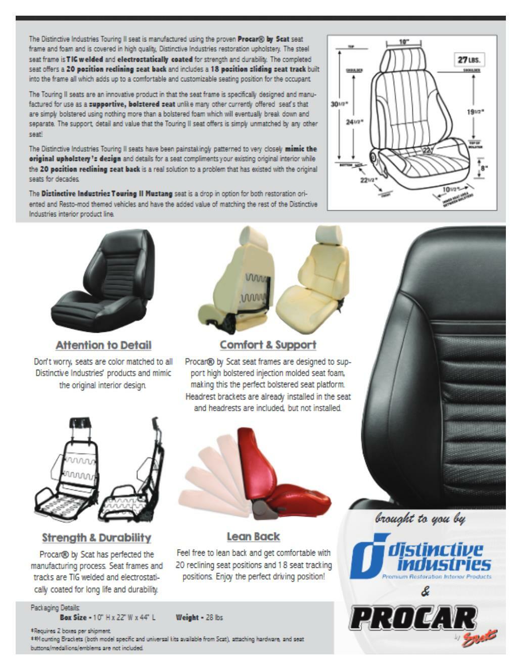 Mach 1 Touring II Fully Assembled Seats  1969 Mustang - Your Choice of Color