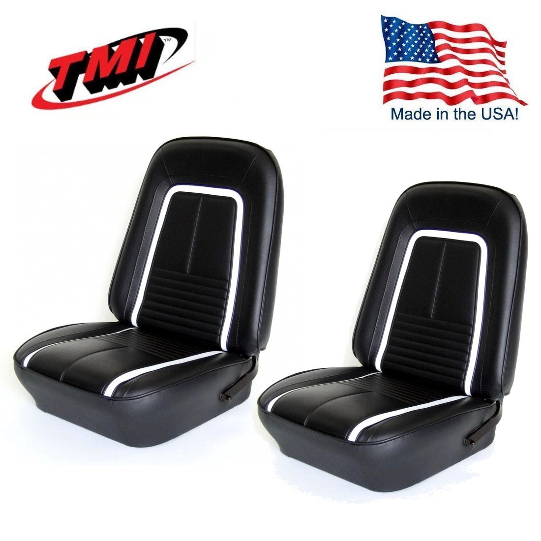 1967 Camaro Convertible Deluxe Front & Rear Seat Upholstery Black w/White Stripe