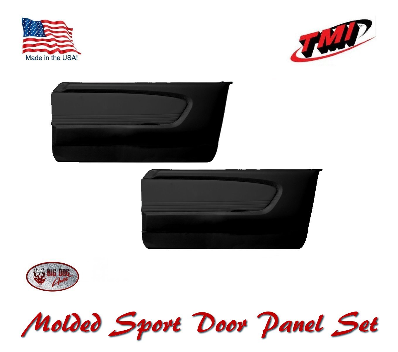 1964 - 66 Mustang Molded Sport Door Panel Set - Black - Made by TMI in the USA