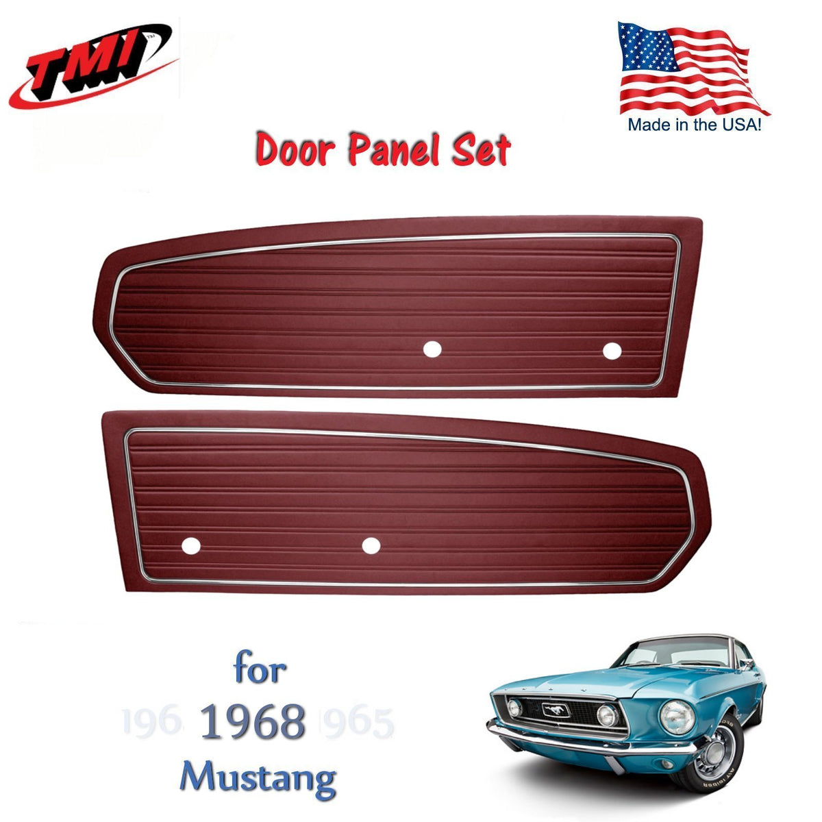 Dark Red Door Panels For 1968 Mustang Pair by TMI