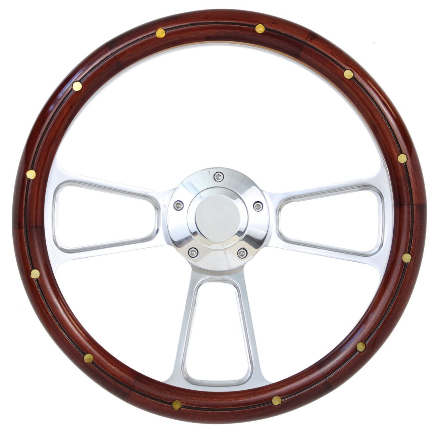 Mahogany & Polished Billet Steering Wheel with Working Horn Button