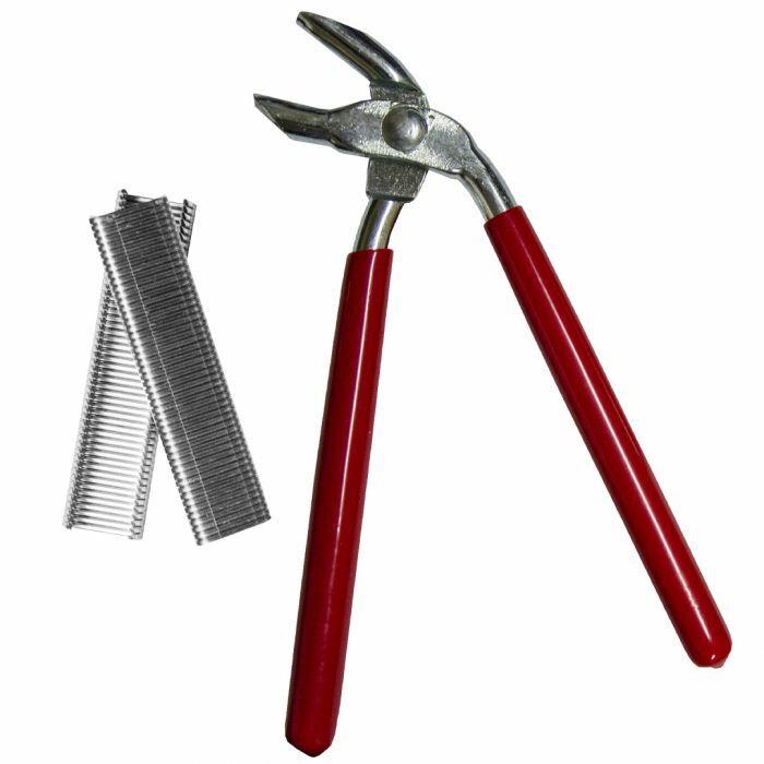 Upholstery Hog Ring Kit with Angled Pliers and 100 Hog Rings