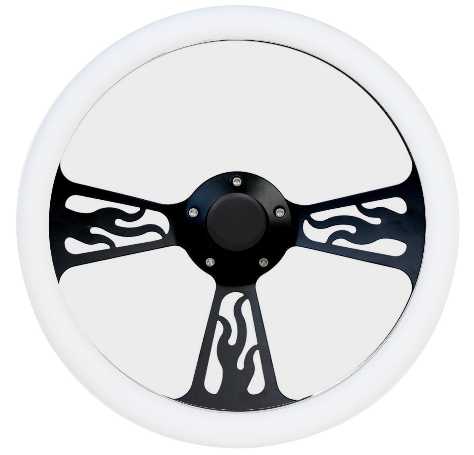 Hot Rod Street Rod Rat Rod Truck White on Flamed Billet Steering Wheel & Horn