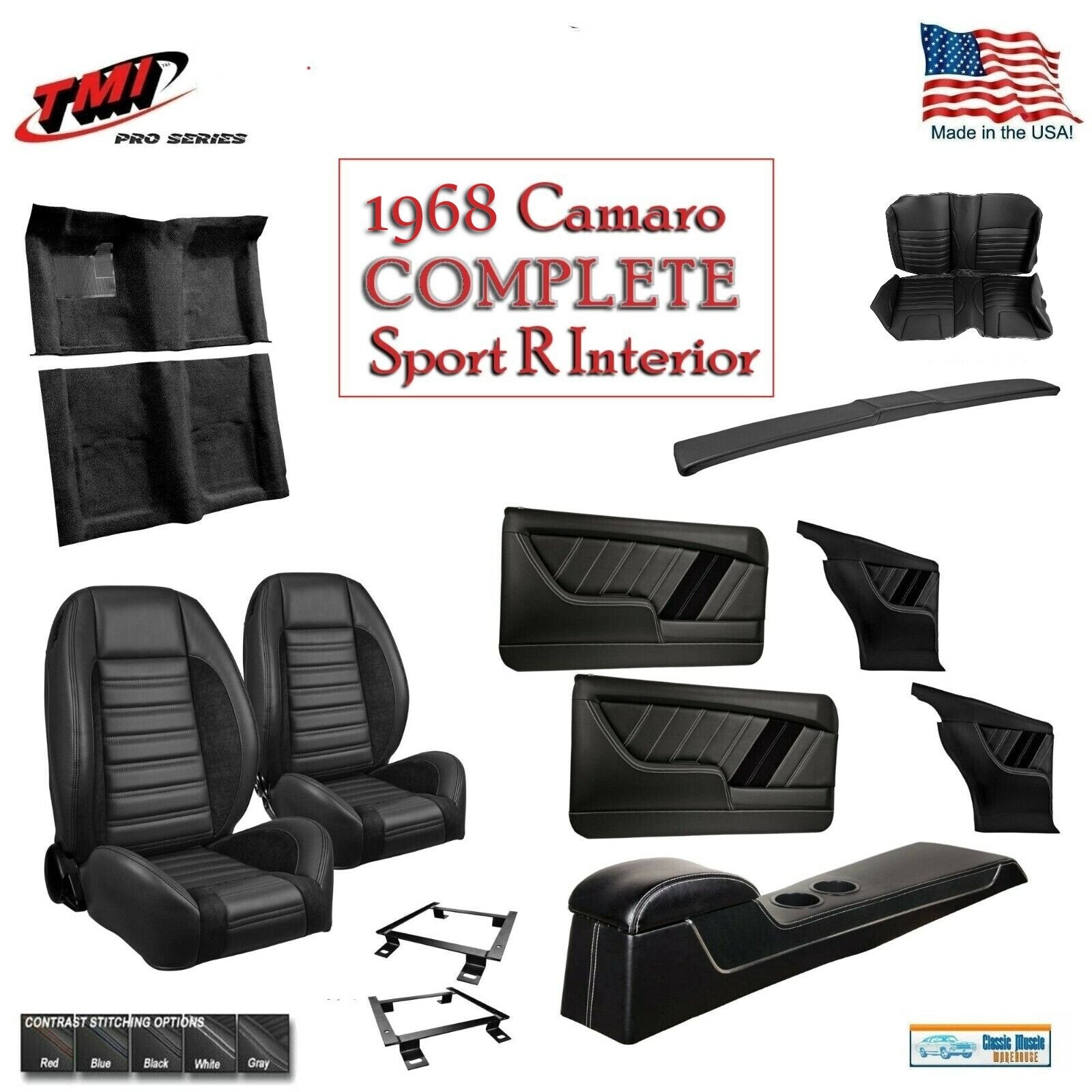CUSTOM ORDER Complete SPORT R TMI Interior for 1968 Camaro Coupe, 53" Rear Seat