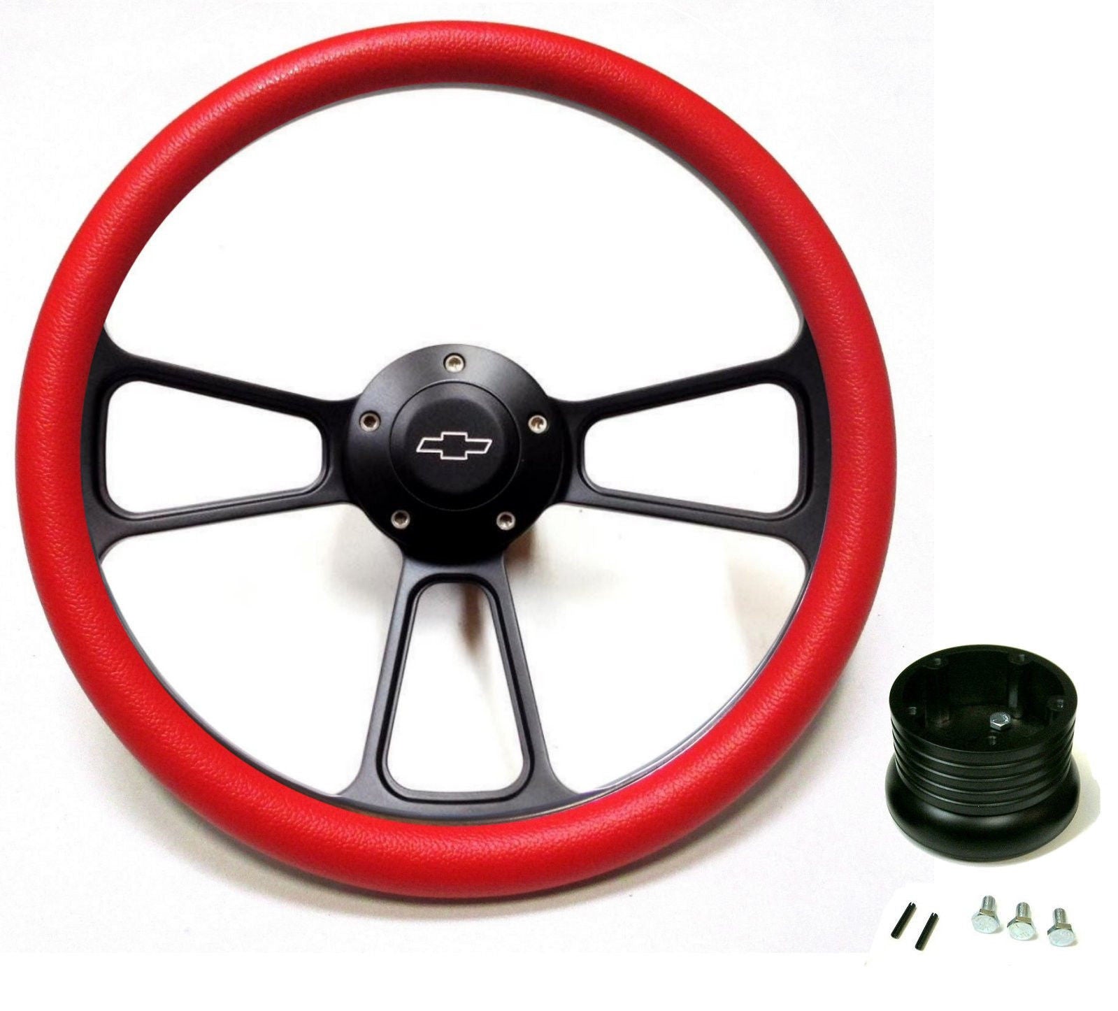 1973 1974 1975 1976 El Camino Malibu Steering Wheel Black & Red Full Install Kit
