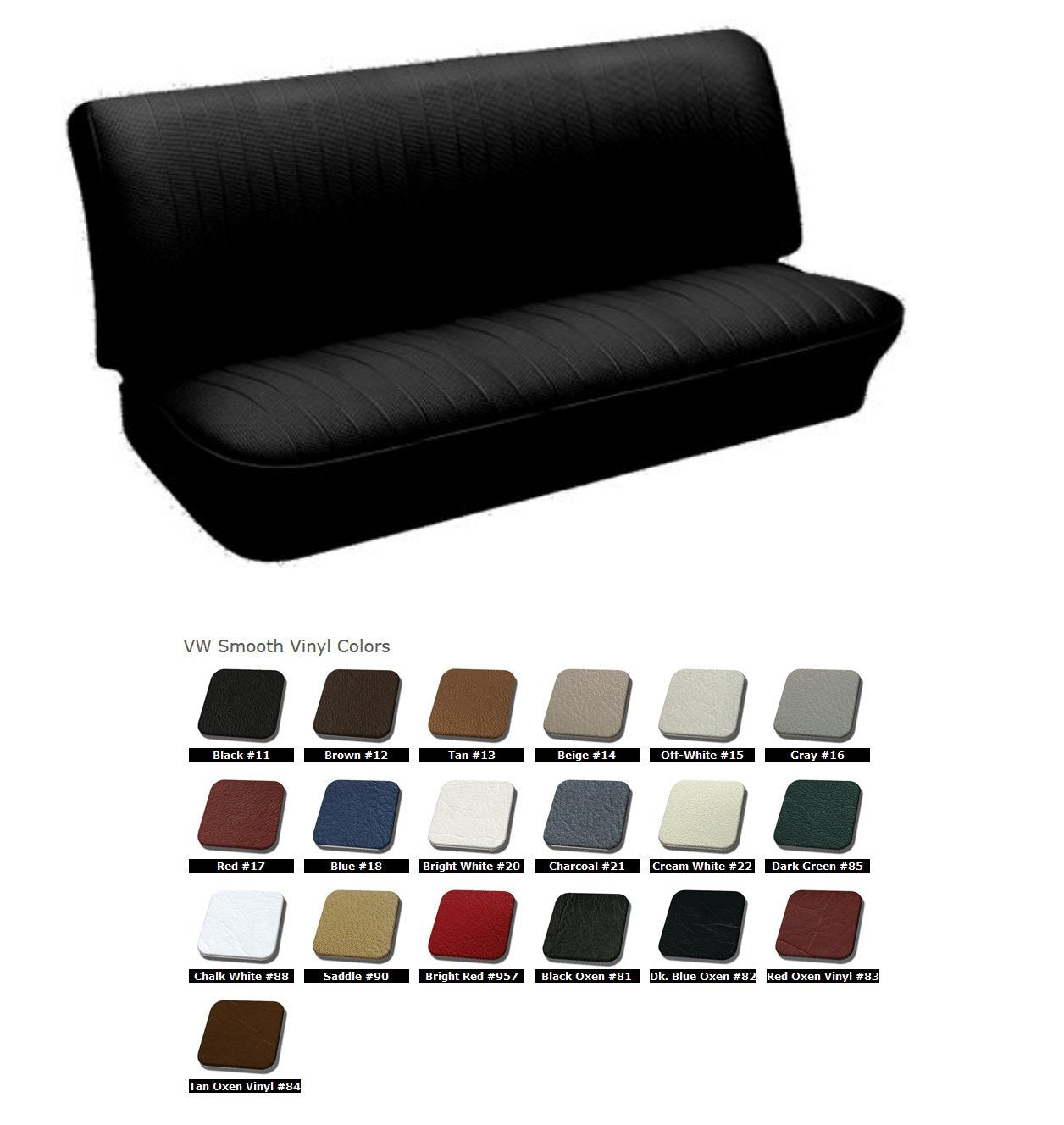 1958 - 64  VW Bug Convertible Rear Seat Upholstery - Any Color Smooth Vinyl