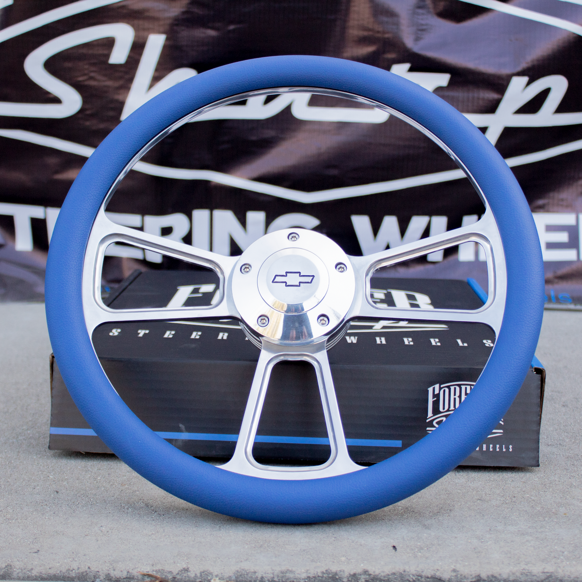 1969-1994 Impala, Bel Air, Caprice 14" Billet and Blue Steering Wheel Kit