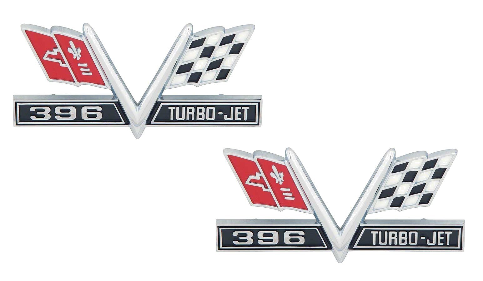1965 - 67 Impala, 1967 Camaro, 396 V Flag Front Fender Emblem - Pair - #3867312