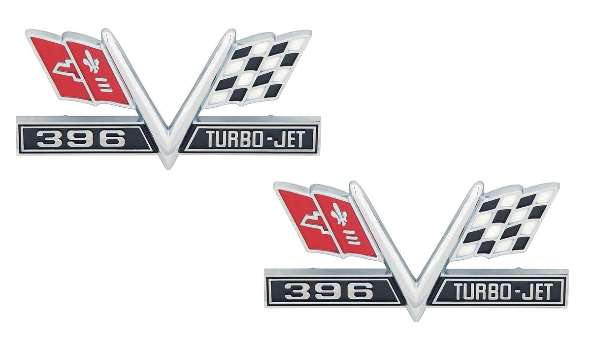 1965 - 67 Impala, 1967 Camaro, 396 V Flag Front Fender Emblem - Pair - #3867312