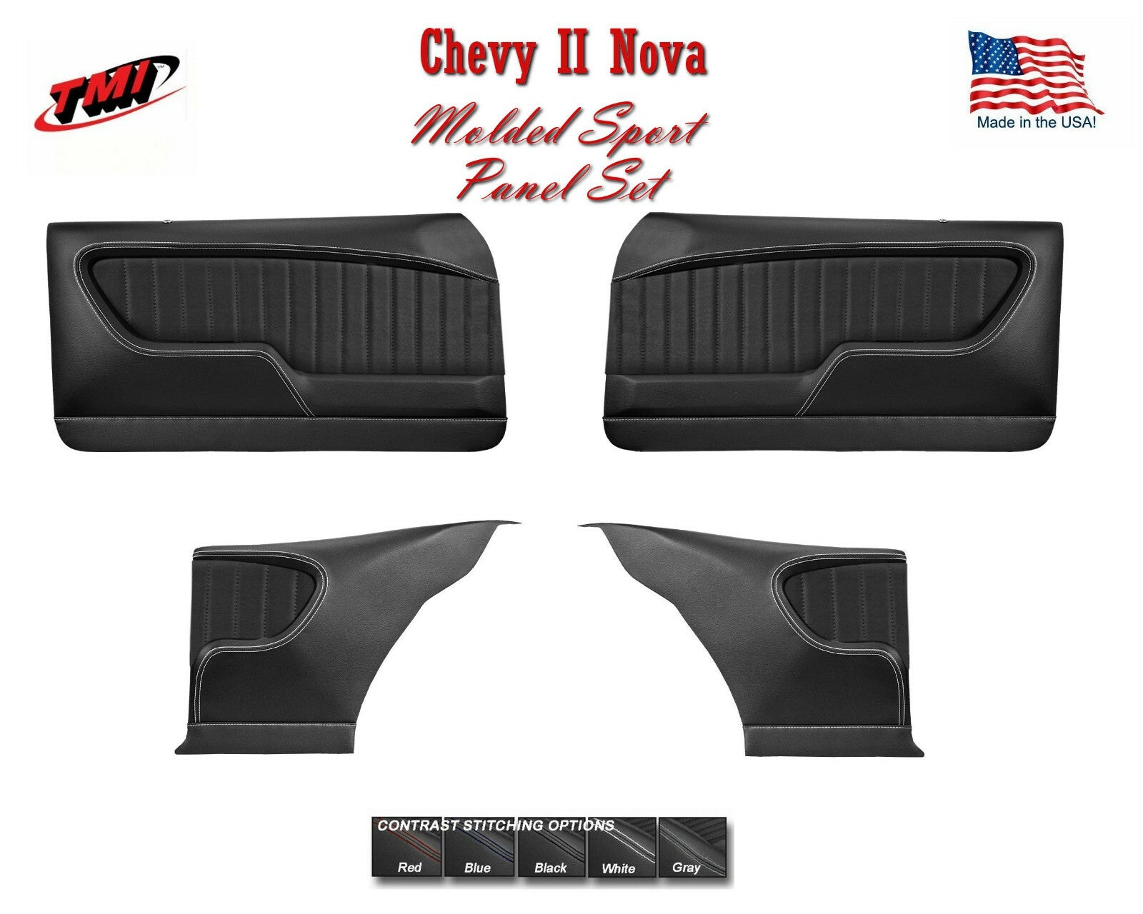 TMI Molded Sport Door & Quarter Panels for 1966 - 67 Nova with Contrast Stitch
