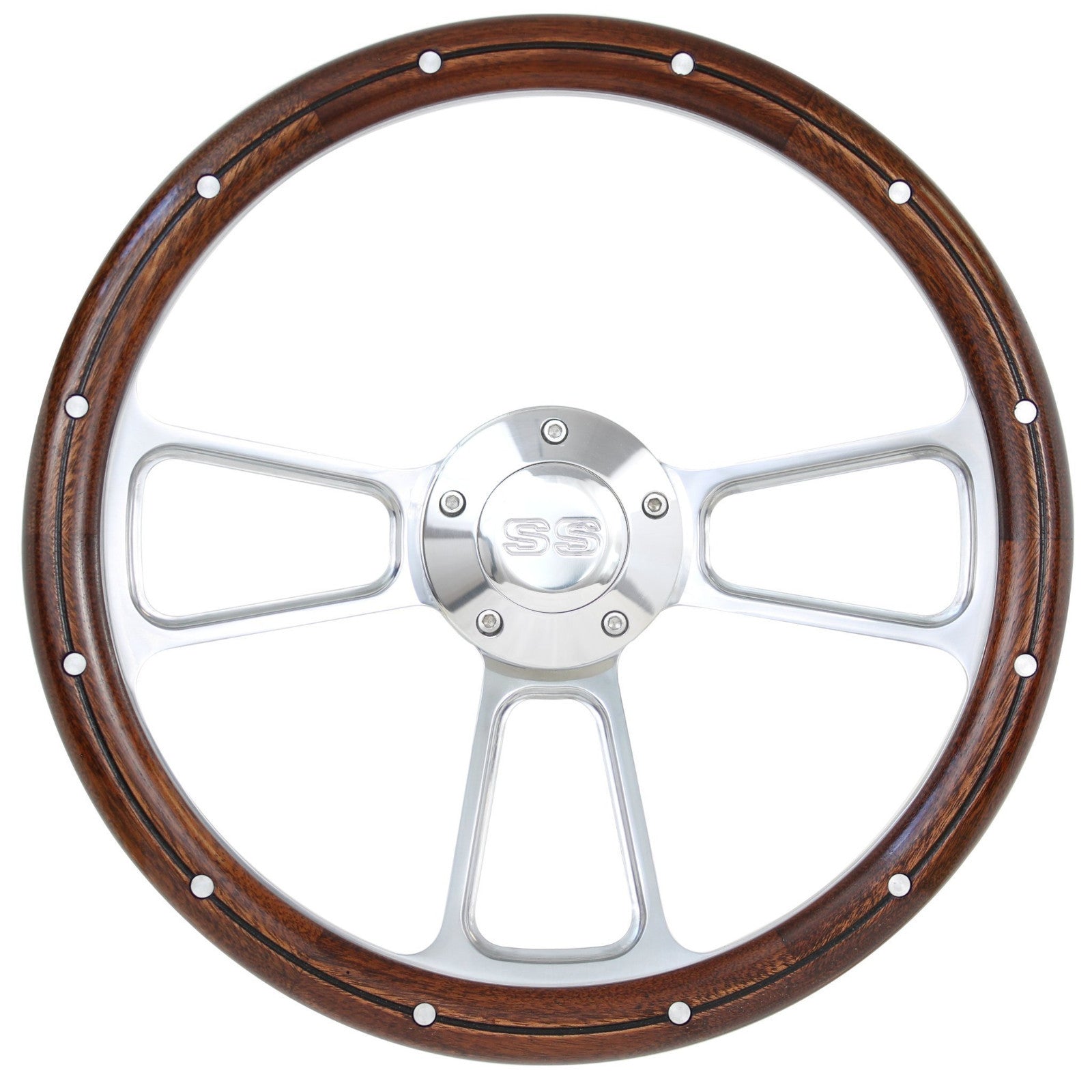 1967-68 Chevelle Billet Steering Wheel, Mahogany w/SS Horn Button, Full Boss Kit