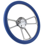 Chevy Steering Wheel 14" Billet Muscle Style Wheel Blue Half Wrap Full Kit