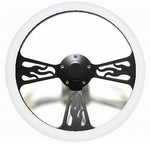1968 -1982 Corvette Black Flamed Billet & White Vinyl Steering Wheel, Full Kit