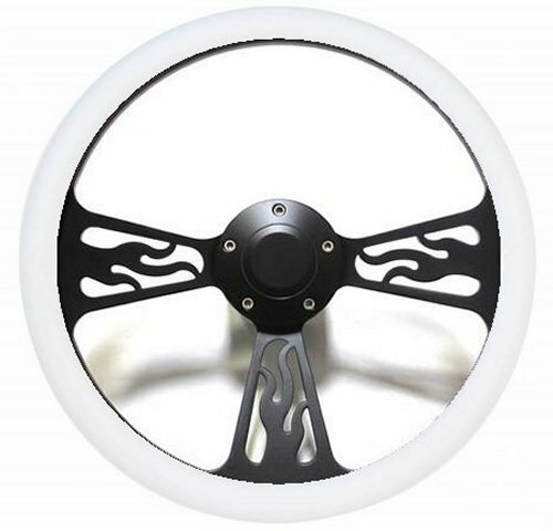 1968 -1982 Corvette Black Flamed Billet & White Vinyl Steering Wheel, Full Kit