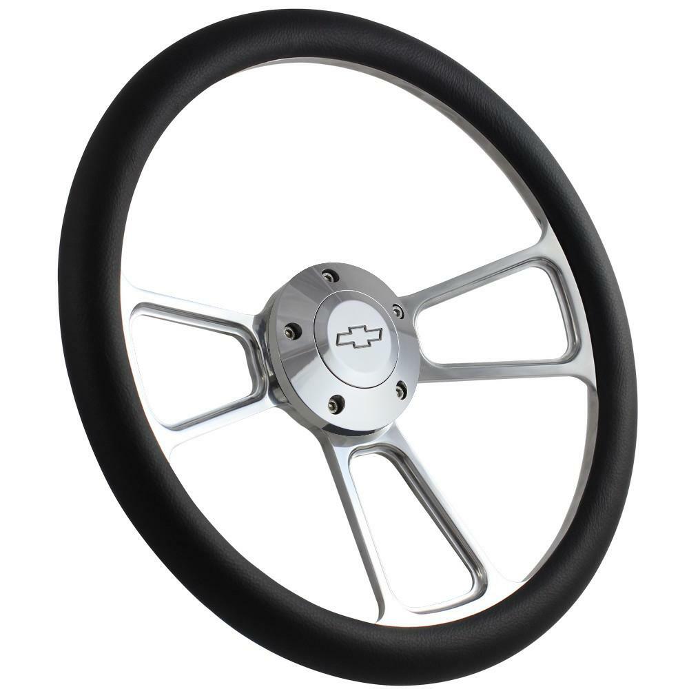 Steering Wheel Black Leather & Polished Billet 1995-02 Chevy Full Size Trucks 