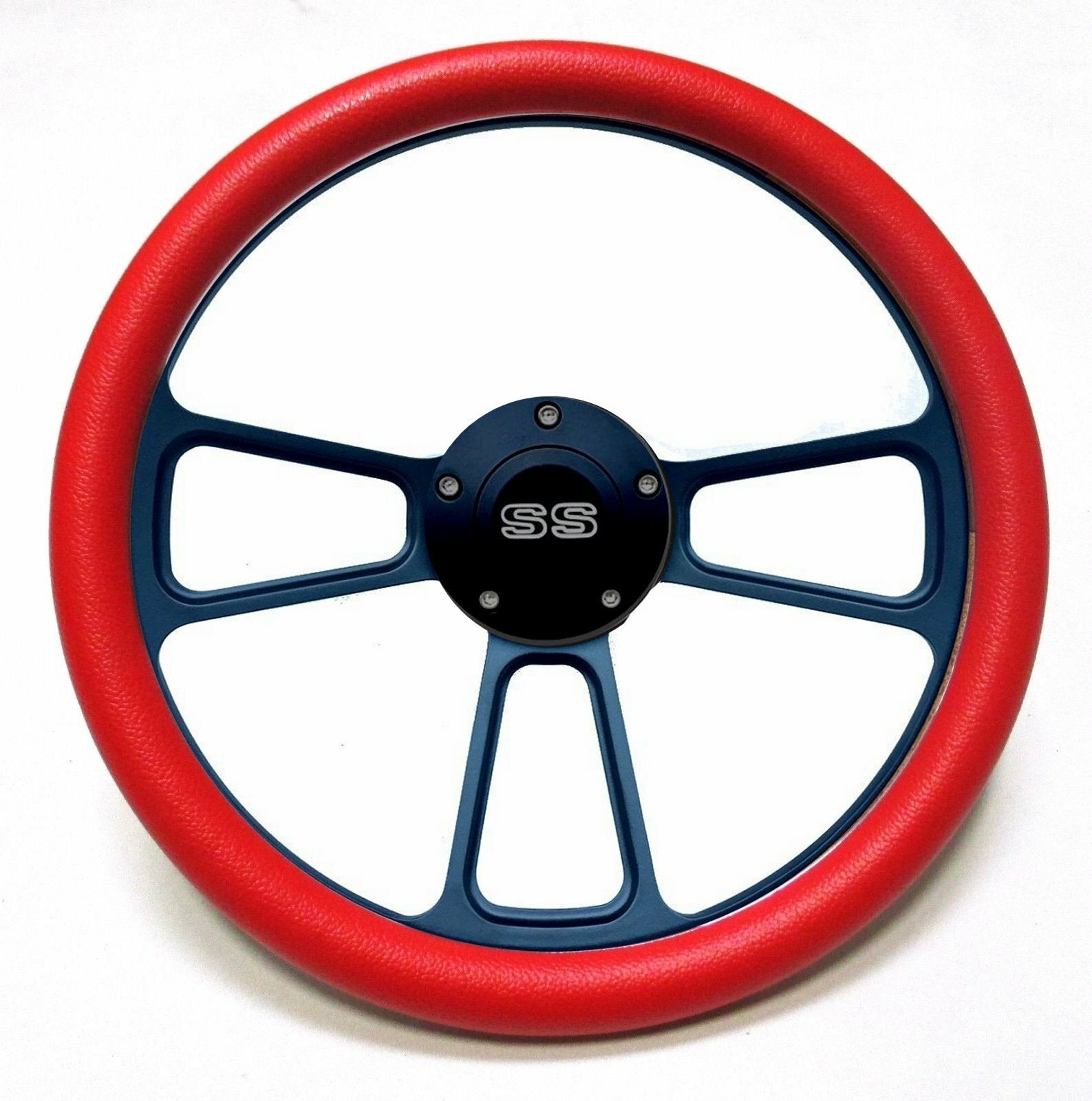 14" Black Billet Red Vinyl Steering Wheel, Chevy SS Horn 