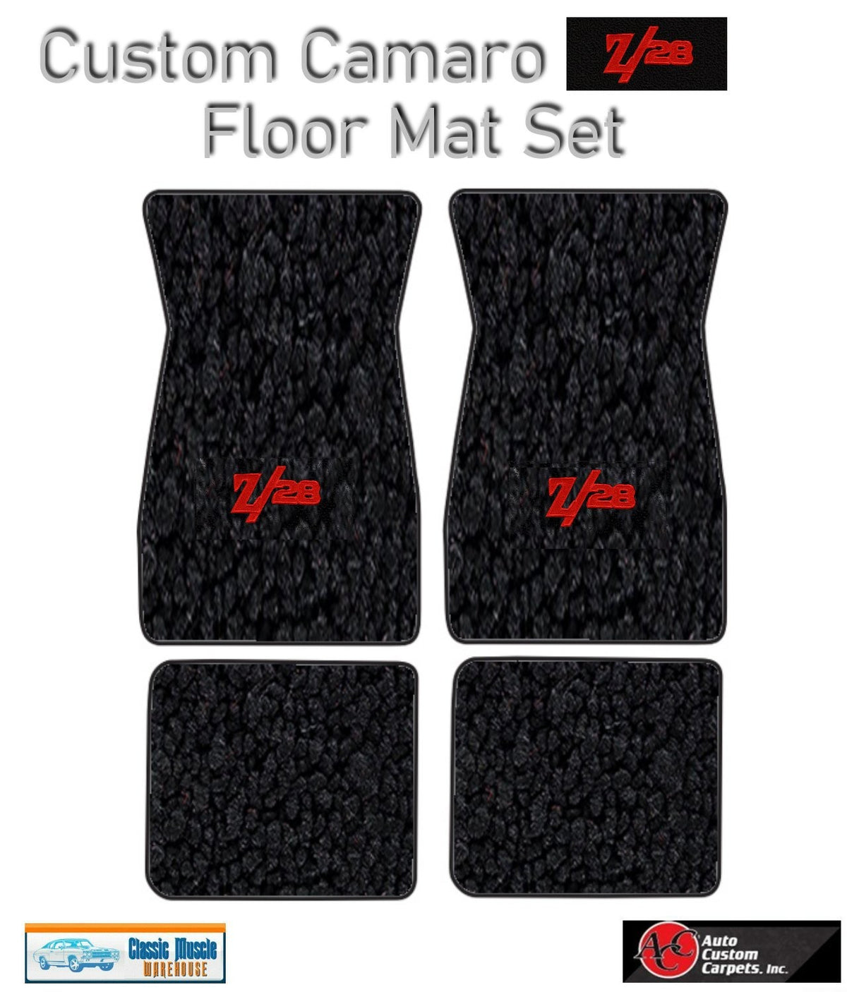 1974-81 Camaro Black Carpet Floor Mat Set with Red Camaro Z/28 Logo -ACC