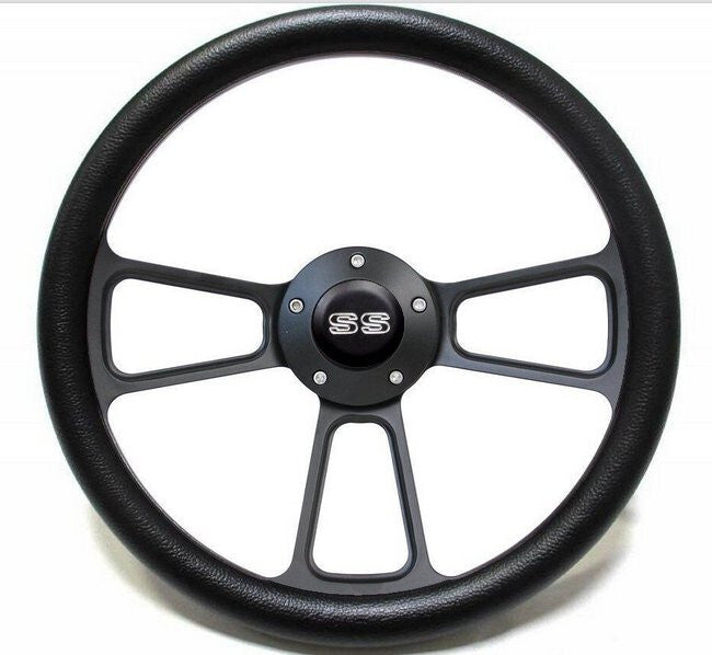 1969 - 1972 Chevelle Black Steering Wheel Black Powder Coat Full Kit, SS Horn