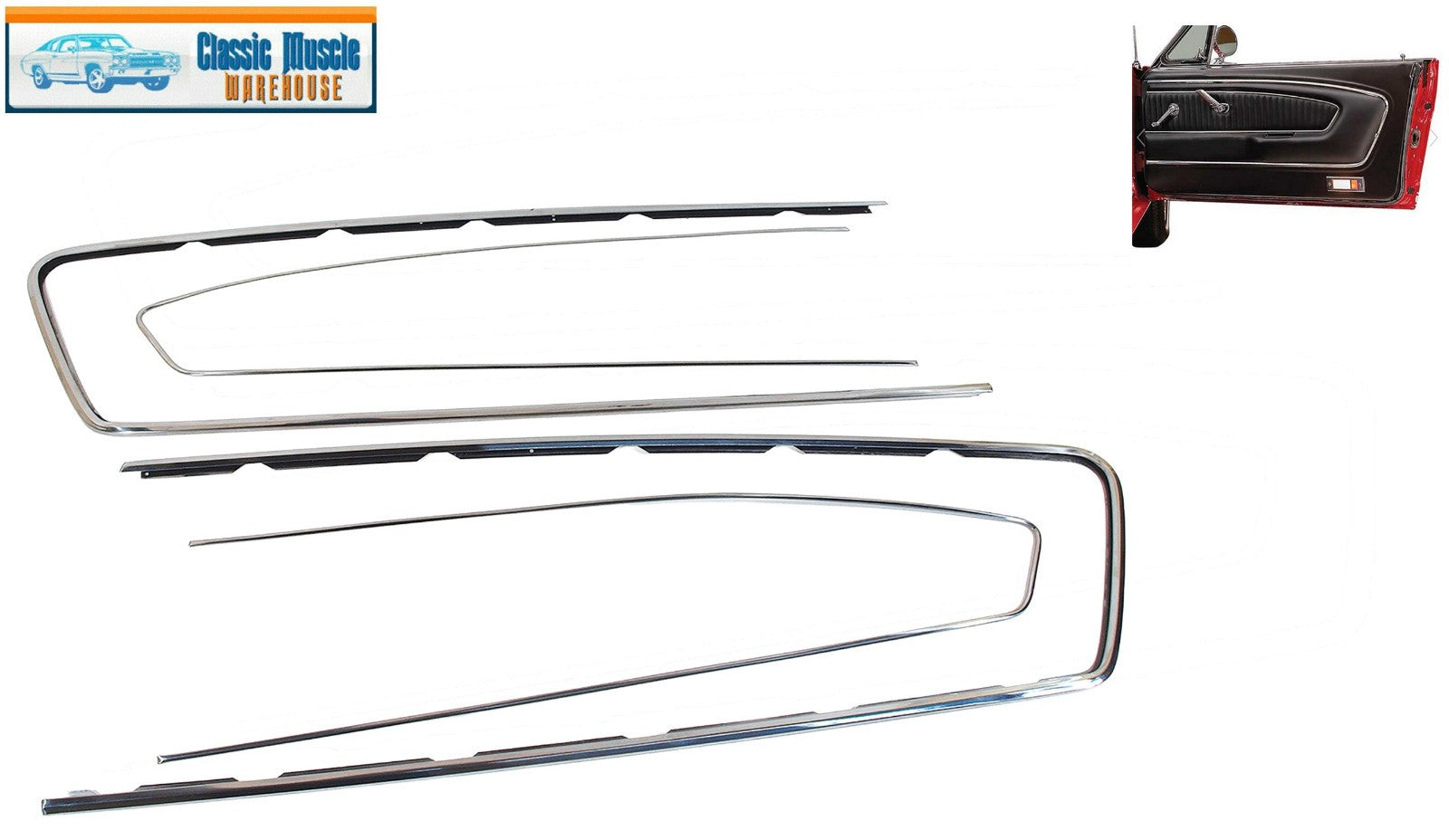 1964 - 1966 Mustang Deluxe PONY Door Panels 4 pc Stainless Steel Molding Set