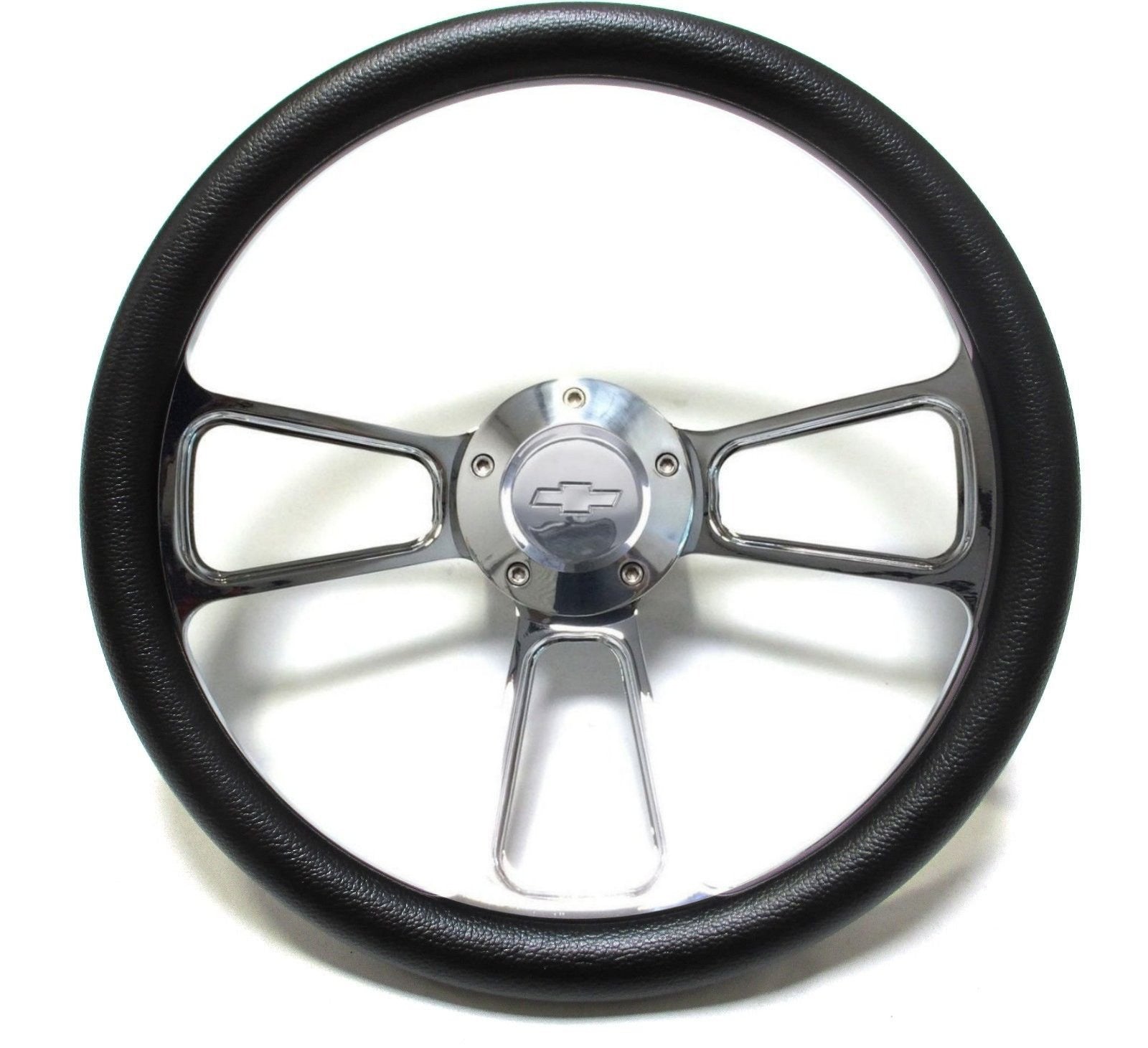 1955 -1956 Chevy Cars Black & Billet Steering Wheel, Adapter, Full Install Kit!