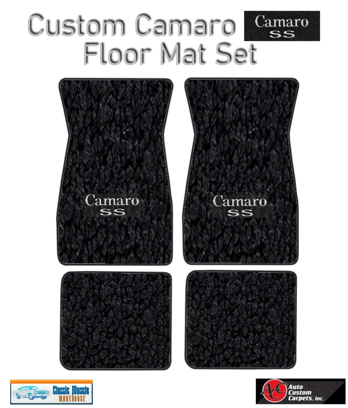 1967-69 Camaro Black Carpet Floor Mat Set with Silver Camaro SS Logo -ACC
