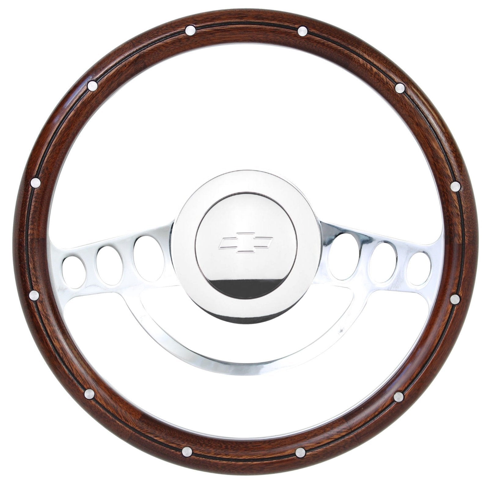 1969 - 84 Chevy Monte Carlo, Nova Billet & Wood Steering Wheel Set, Chevy Horn