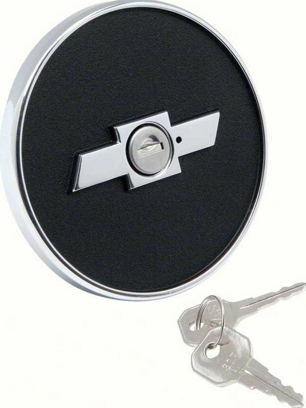 1967-68 Camaro Locking Gas Cap with Chevy Bowtie Emblem, Black and Chrome