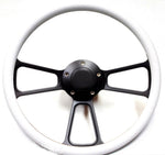 White on Powder-Coated Black Billet Steering Wheel & Horn Ford Chevy Dodge More